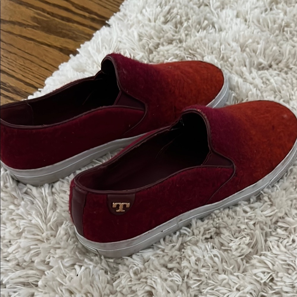 Tory Burch Burgundy and Orange Slip-On Sneakers
